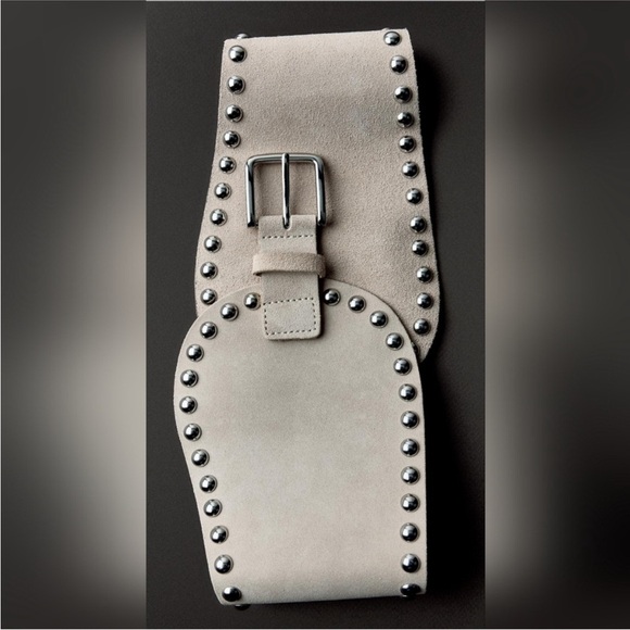 NWOT. Zara Ecru Leather Studded Sash Belt. Size 34. - Picture 6 of 8